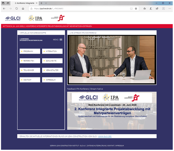 Event-Webpage der 2. IPA Konferenz mit Live-Stream und virtueller Kongressmappe